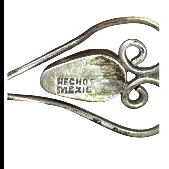 Vintage Mexican Sterling Silver Turquoise Cuff Bracelet Scroll Bangle Southwest - Picture 3 of 8